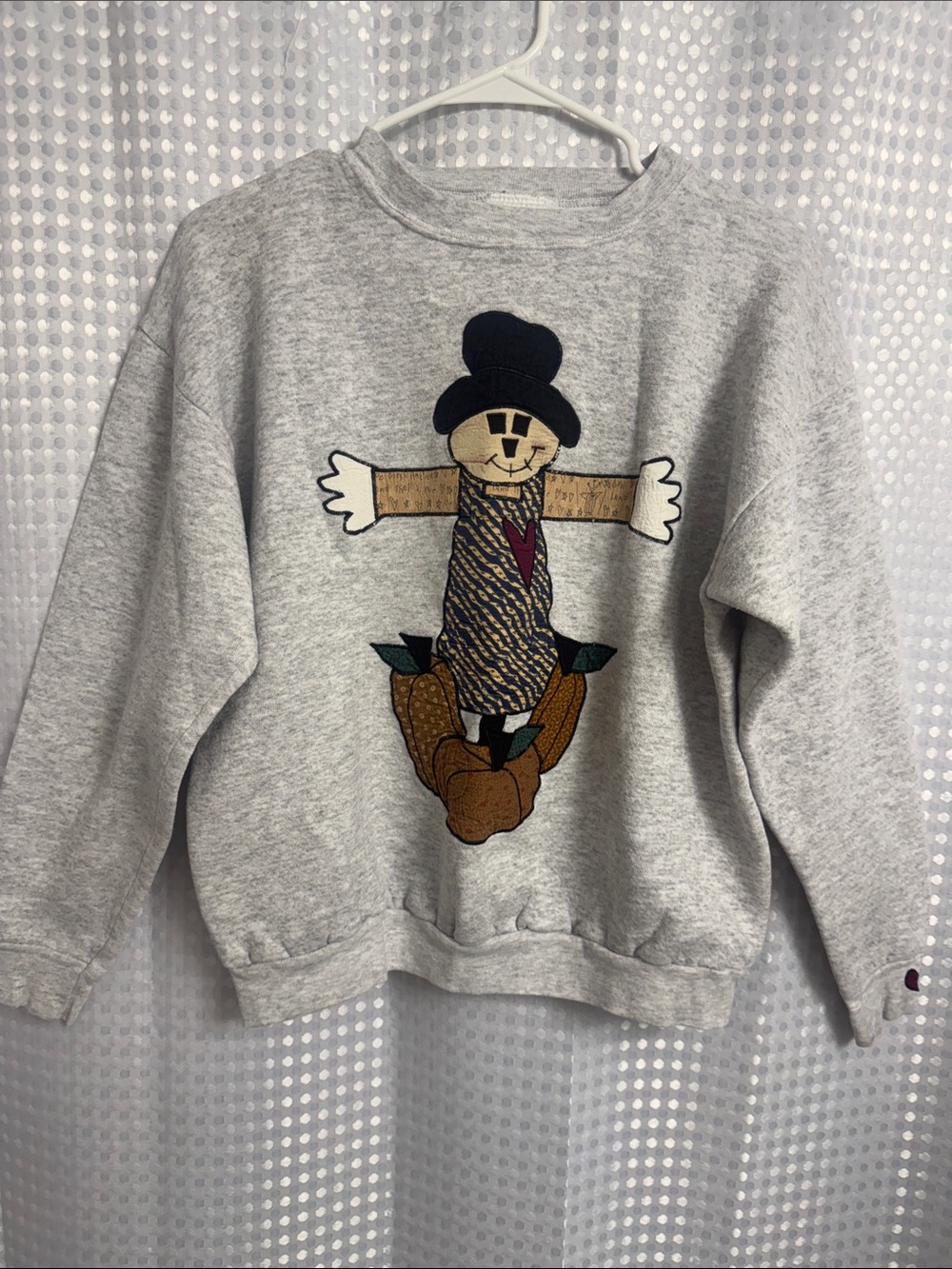 Gray Crewneck Sweatshirt with Scarecrow Applique